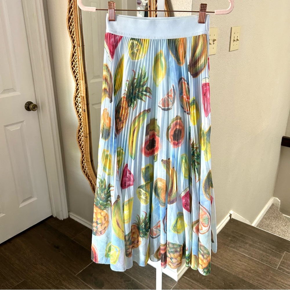 Aritzia Light Blue Fruit Print A-Line Skirt